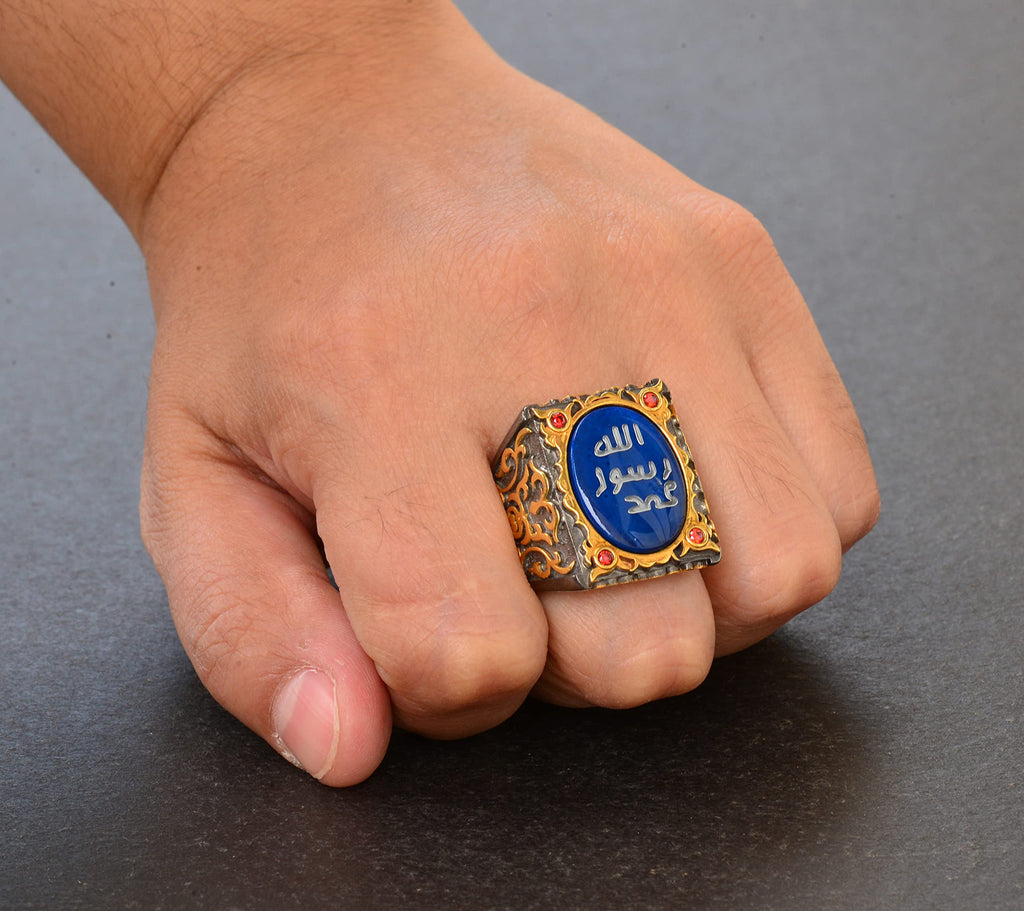 Silver Sultan Ring - Islamic Design (Blue) — 7