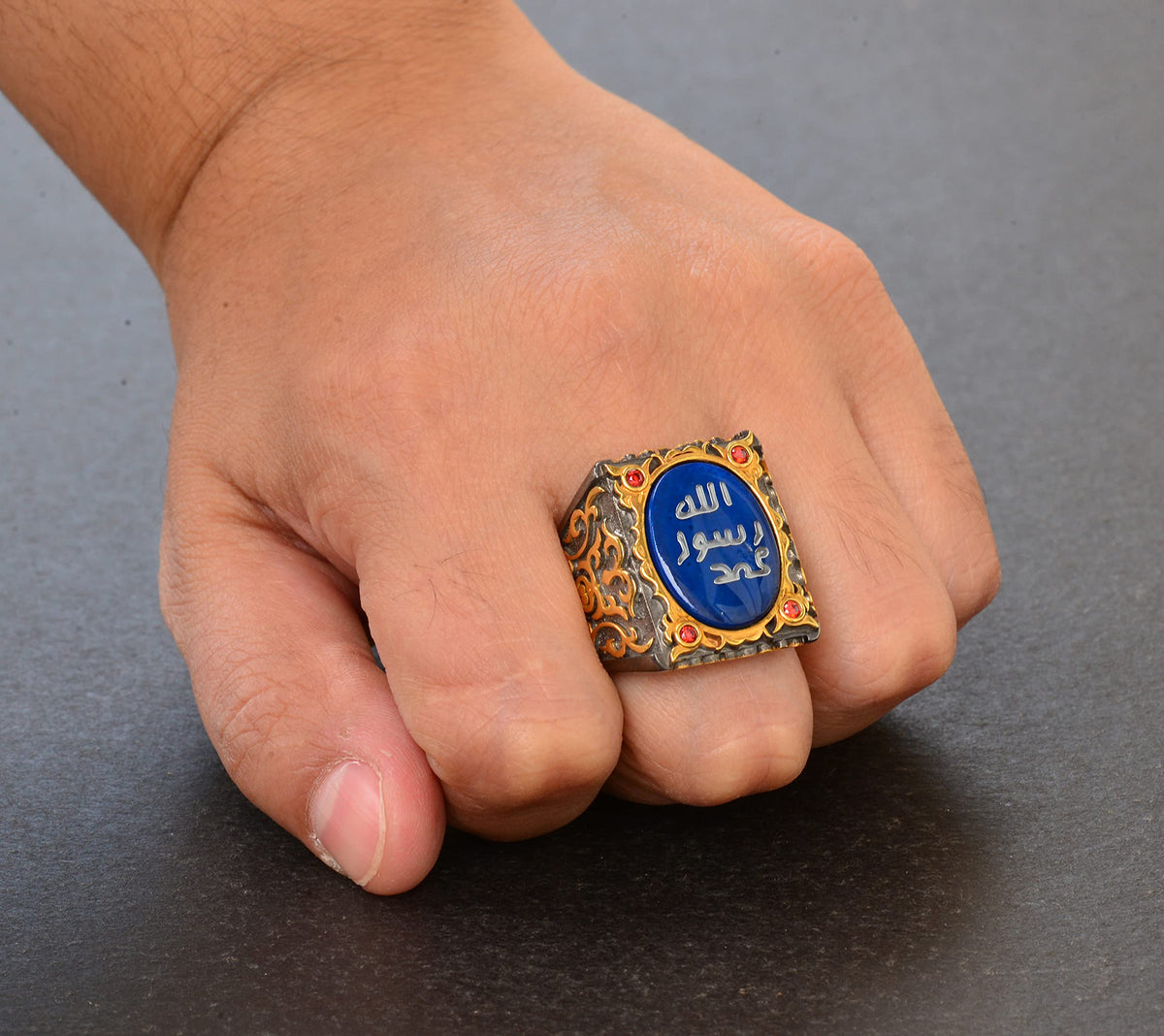 Silver Sultan Ring - Islamic Design (Blue) — 7