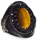 Handcrafted Silver Men's Ring - Natural Tiger's Eye Stone - Power and Protection Design