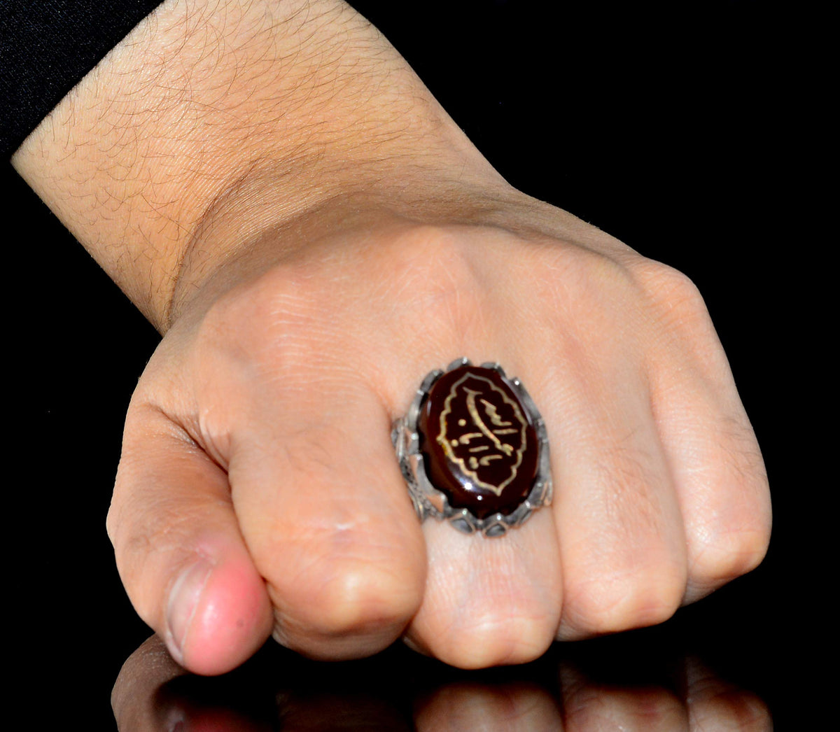 Islamic Ring | Men's Silver Ring | Stylish Religious Ring with Natural Agate Stone — 7
