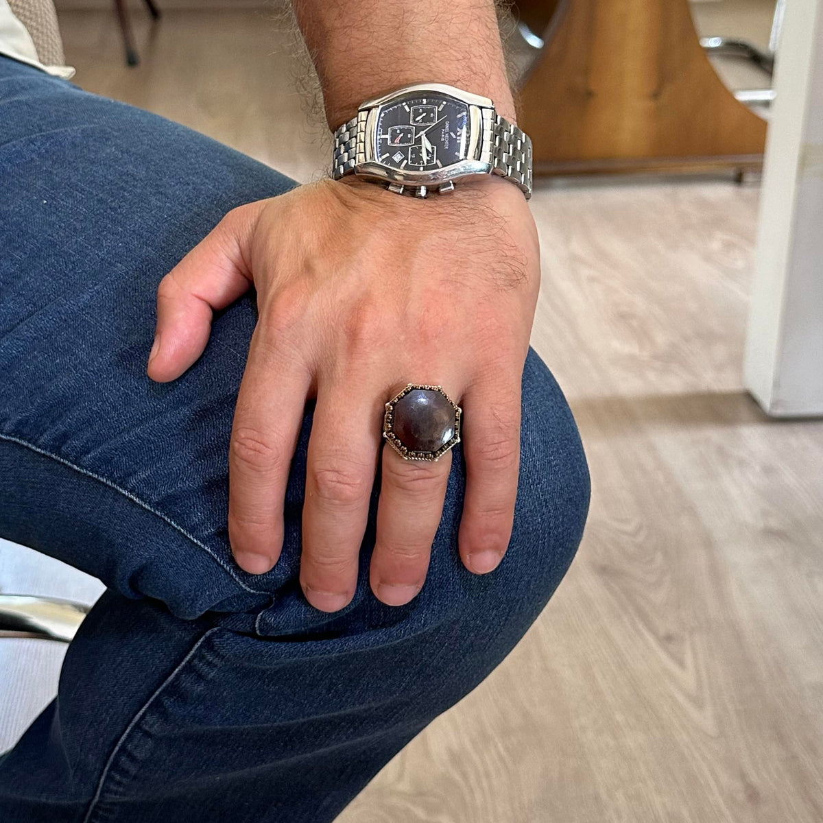 Natural Garnet Stone Octagonal Ring - Handmade 925 Sterling Silver Jewelry — 3