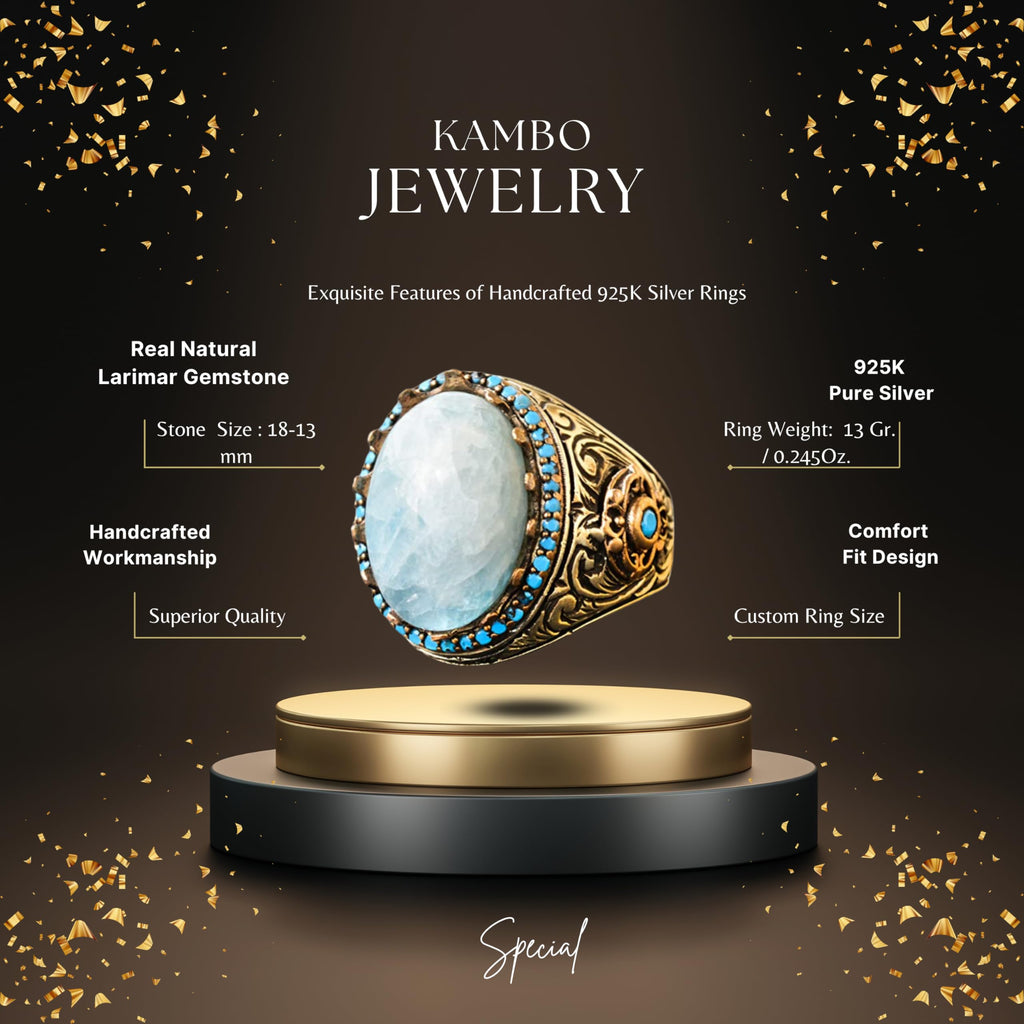 Natural Larimar Stone King Ring - Handmade Silver Jewelry — 2