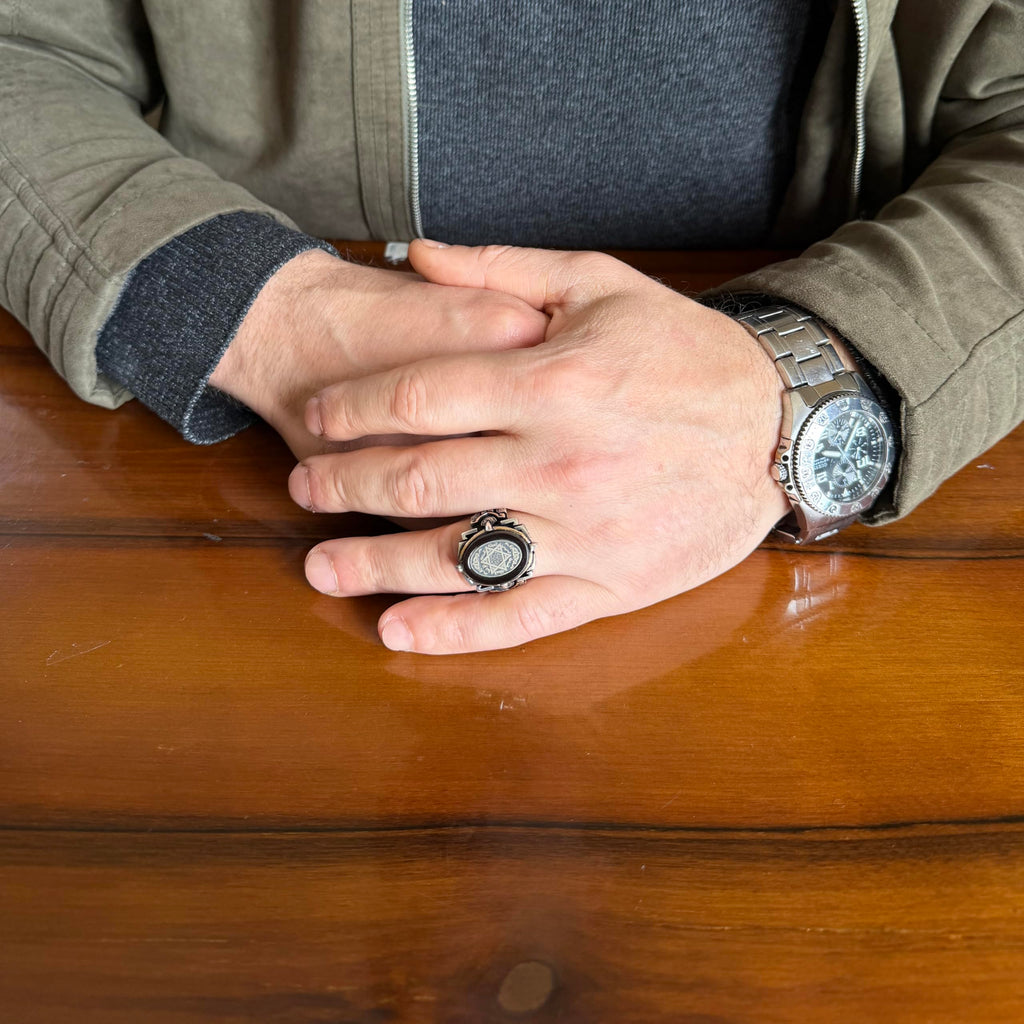 KAMBO Natural Stone Ring 925 Sterling Silver – Handmade Men's Statement Ring Healing Jewelry (Seal of Solomon) — 3