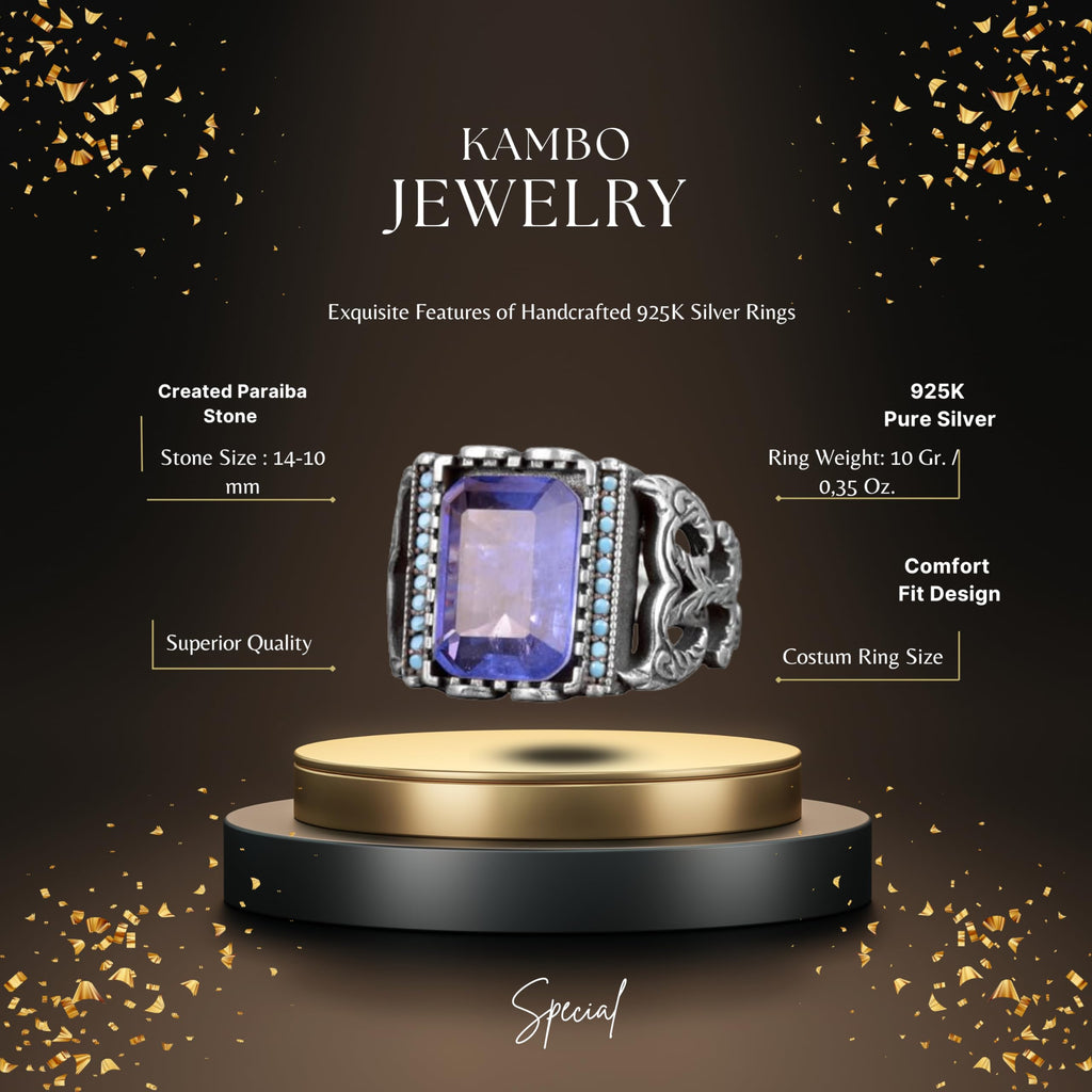 KAMBO 925 Sterling Silver Men's Ring, Paraiba Stone Ring — 2