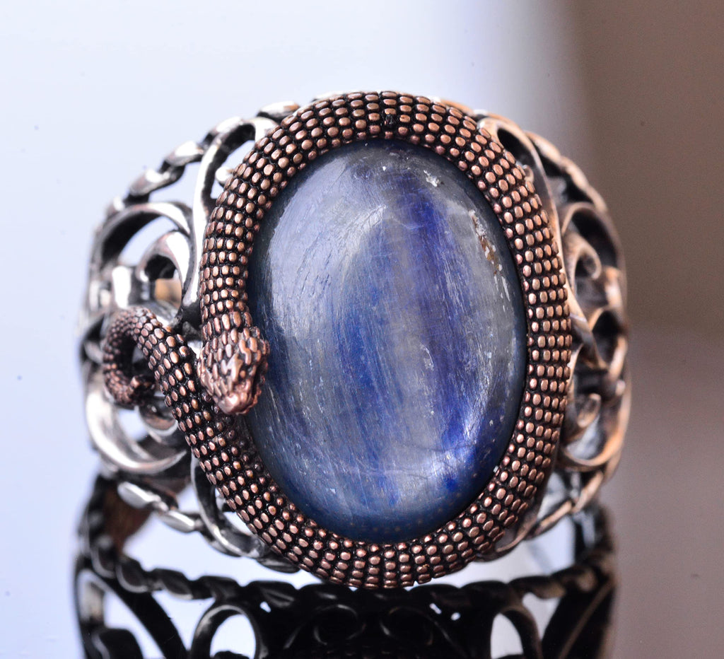 925 Sterling Silver Men's Ring with Natural Stone - Handmade Elegance (Kyanite Stone) — 2