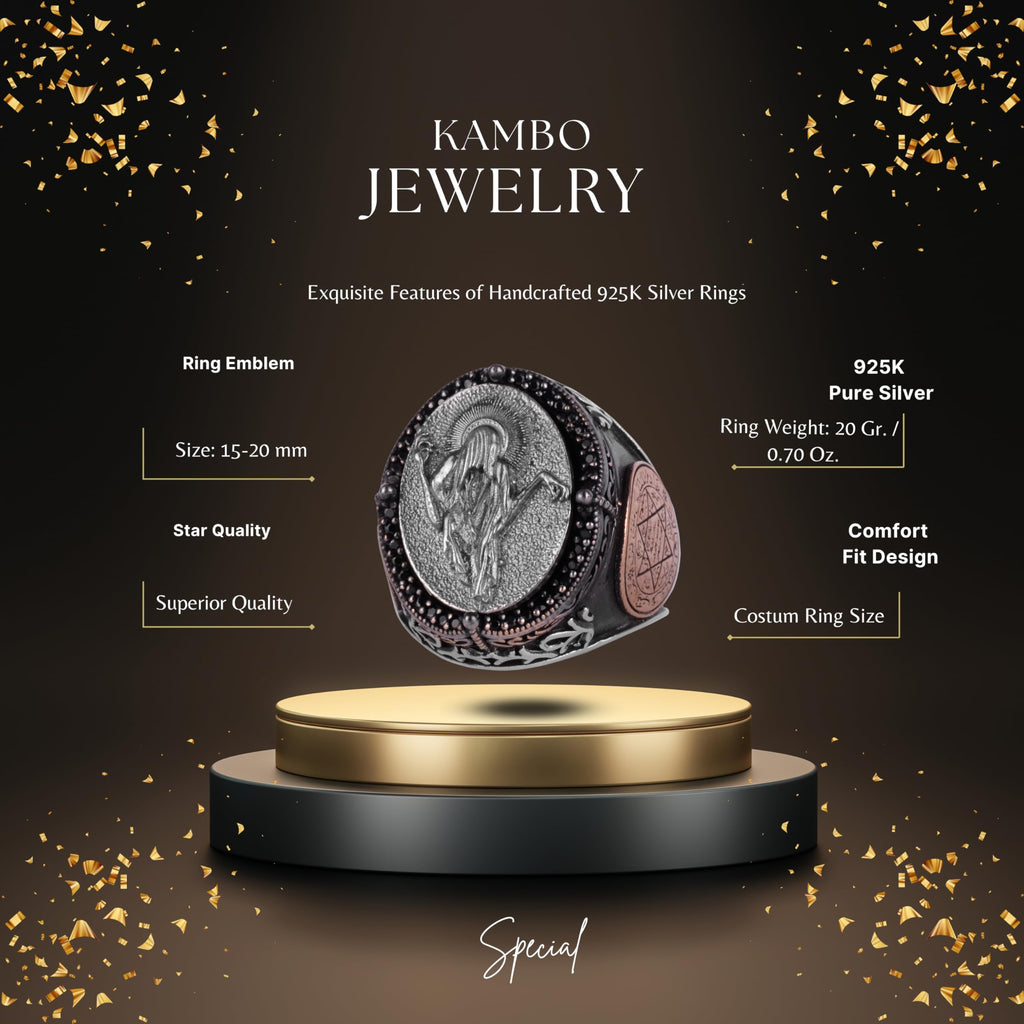 KAMBO Large Men's 925 Sterling Silver Ring – Bronze Star of David Detail – Symbolic Statement Ring (Angel) — 2