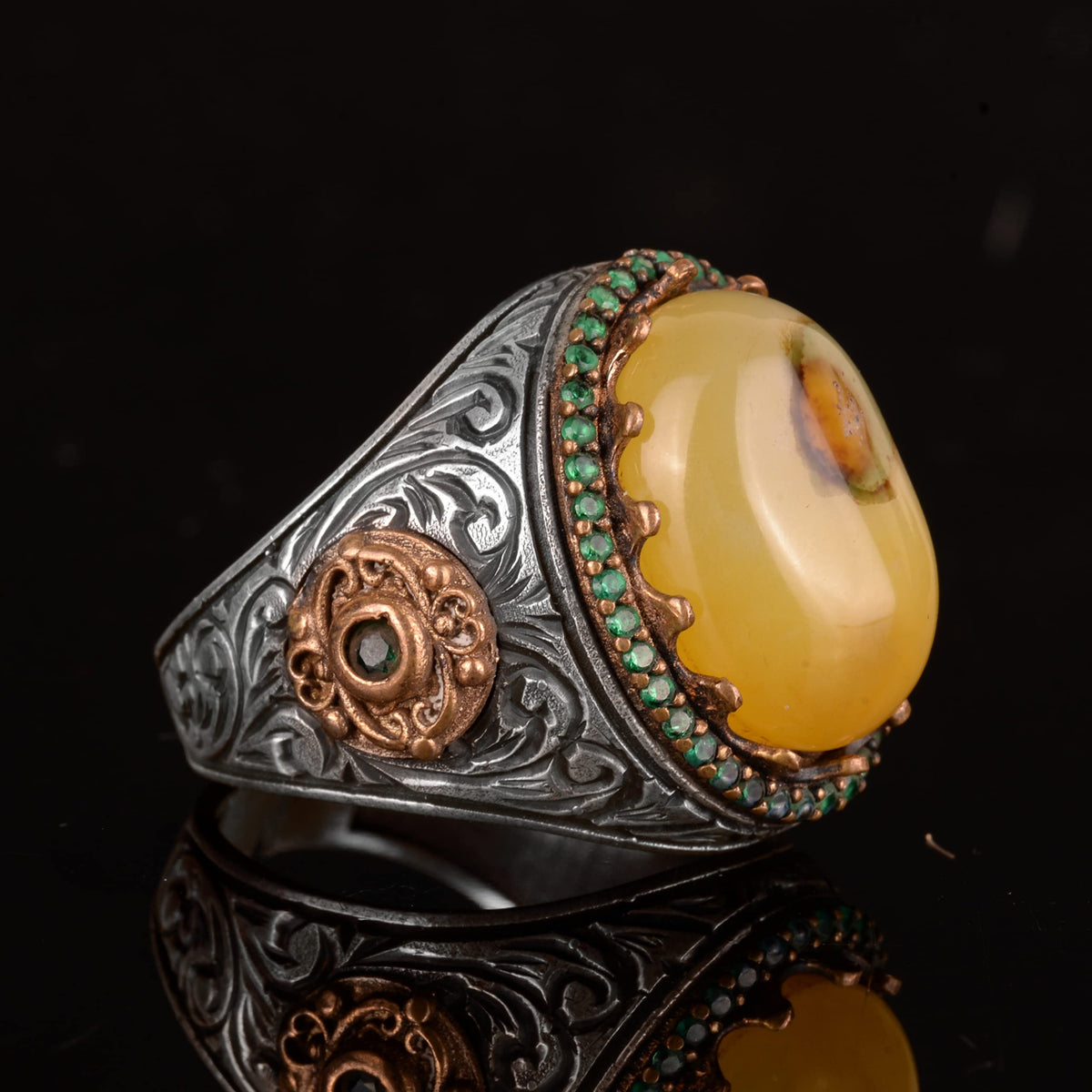 Natural Agate Stone Men's Ring, Sultan Ring, 925 Sterling Silver Ring — 5