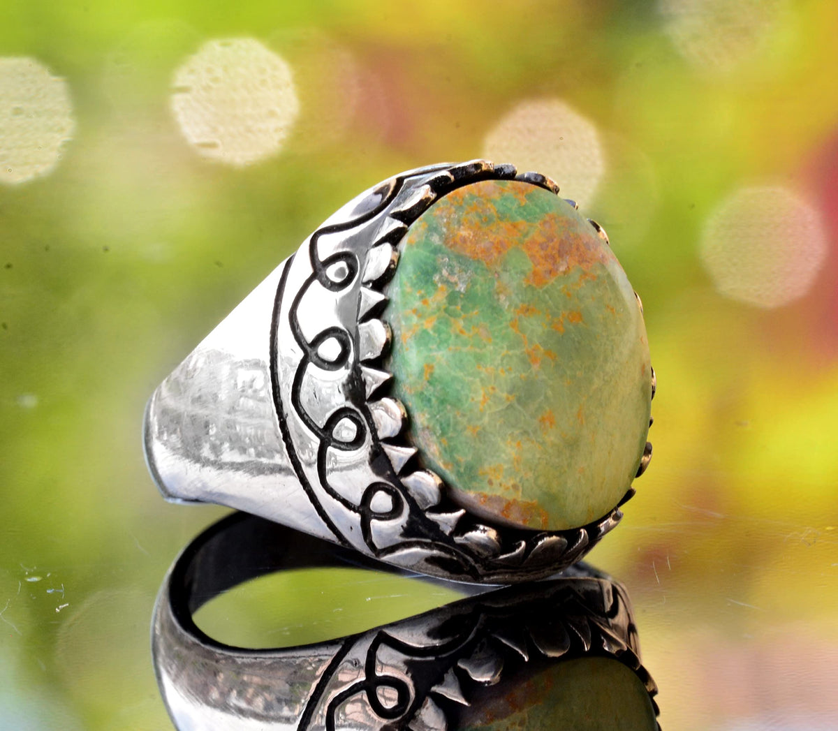 925 Sterling Silver Natural Arizona Turquoise Stone Men's Ring (Model-3) — 3