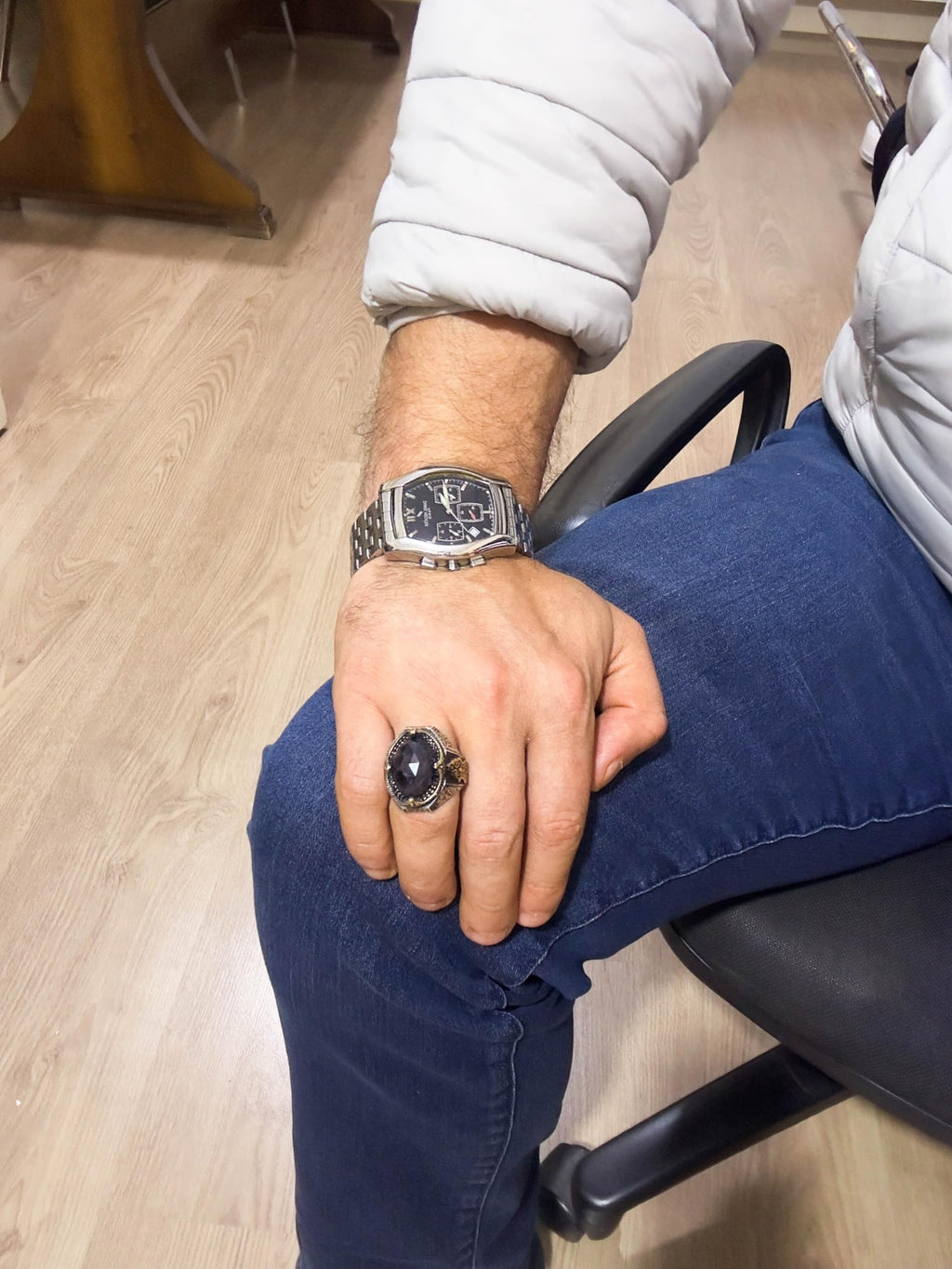 Natural Blue Sapphire Stone Ring - 925 Sterling Silver Men's Ring — 3