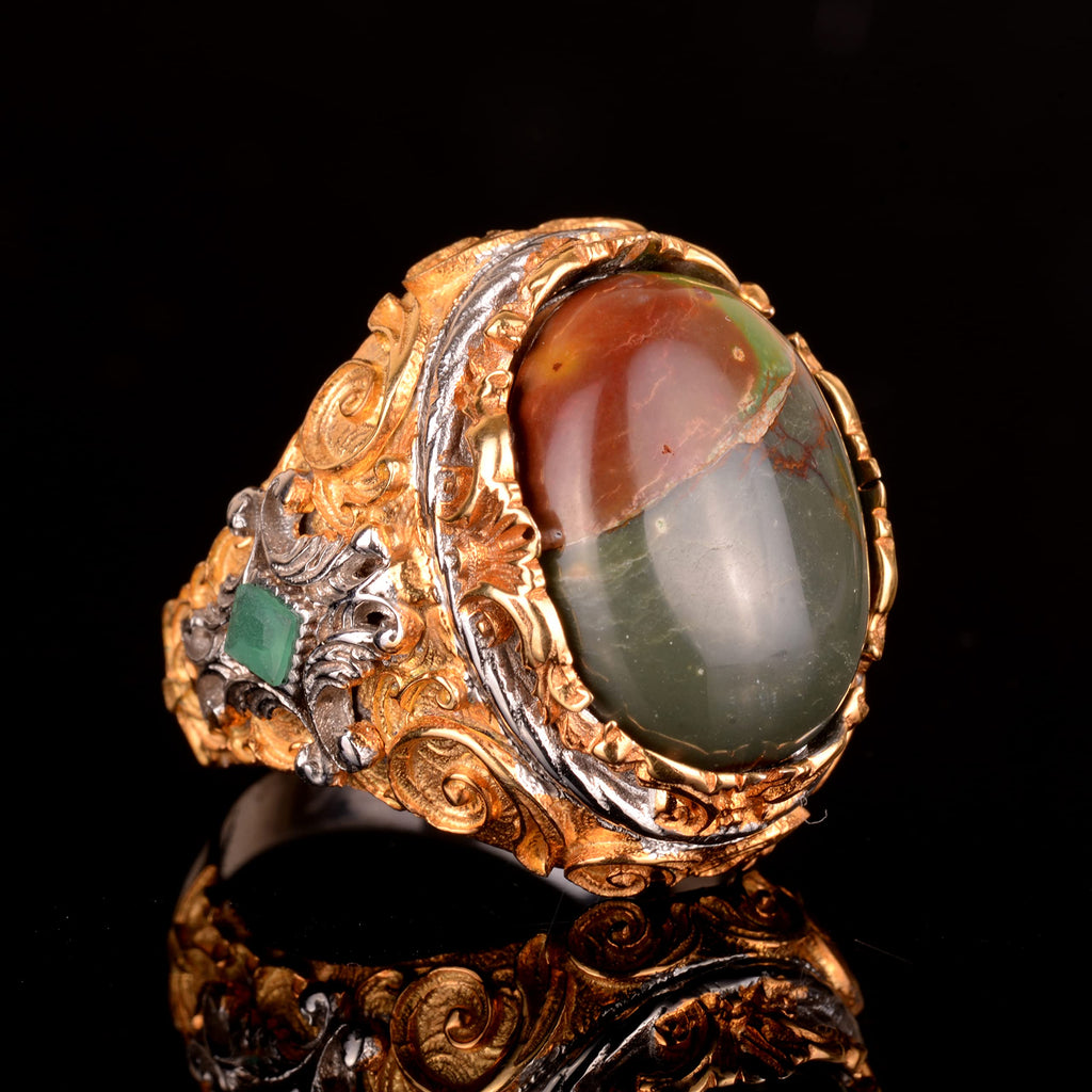925 Sterling Silver Men's Ring with Natural Jade Stone - Bold and Stylish Design — 5