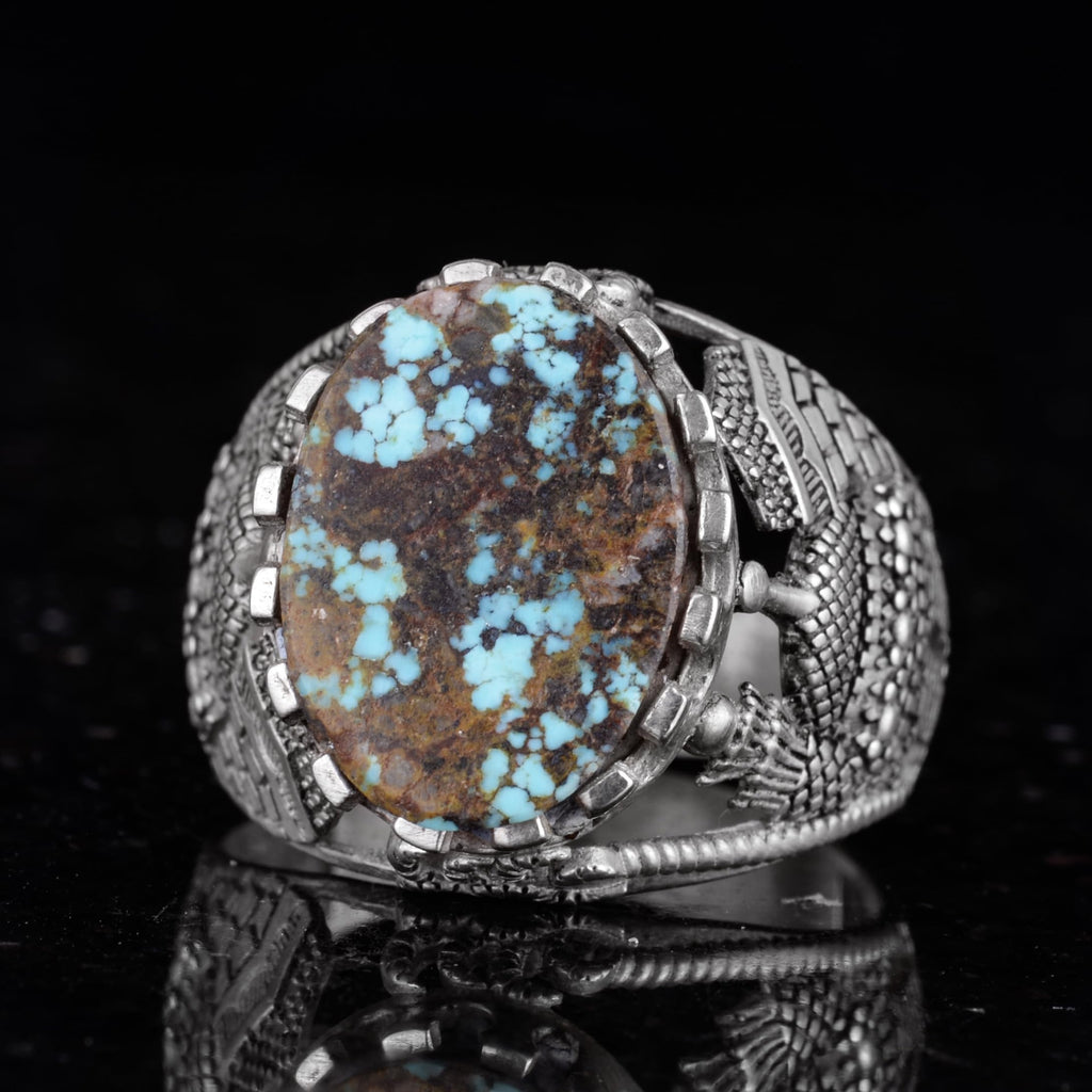 Natural Arizona Turquoise Stone Ring, 925 Sterling Silver Ring (Model-7) — 6