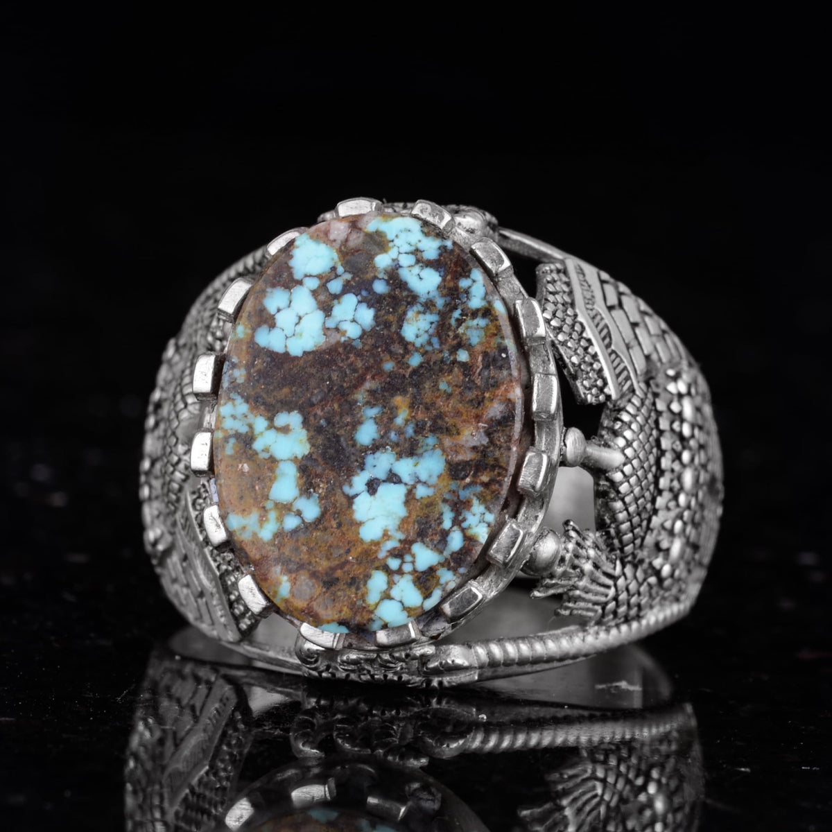 Natural Arizona Turquoise Stone Ring, 925 Sterling Silver Ring (Model-7) — 6