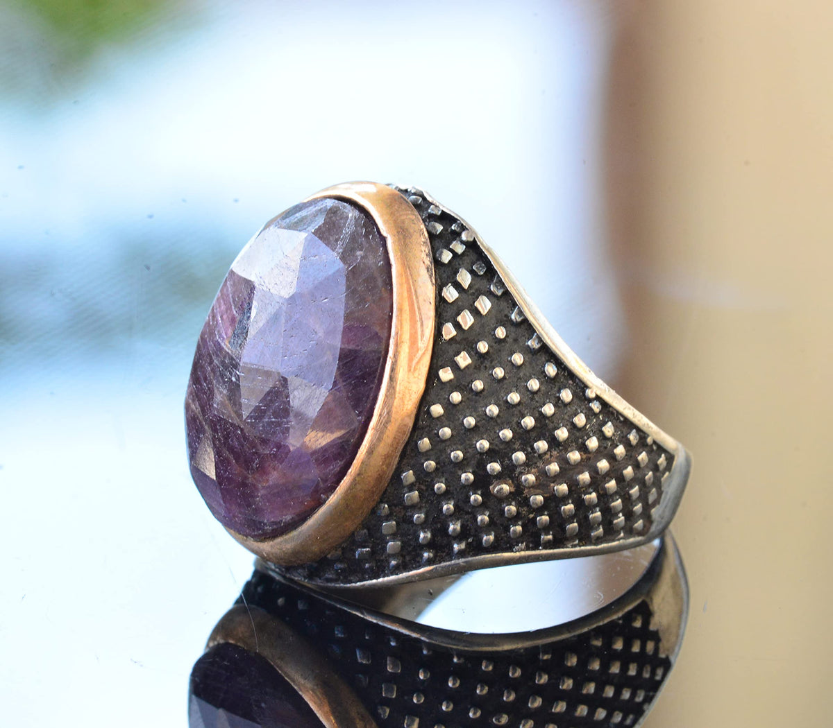 Natural Sapphire Men's 925 Sterling Silver Ring — 4