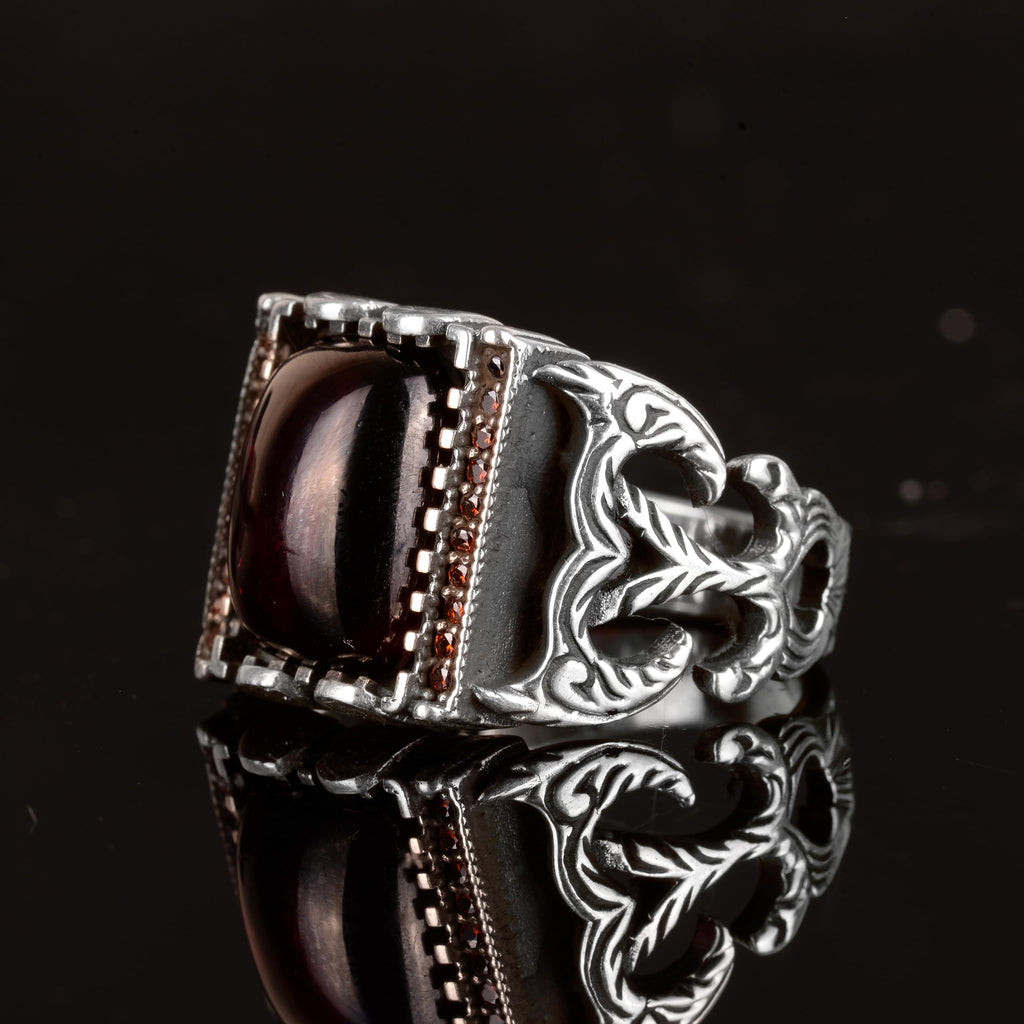 Natural Garnet Stone Ring, Handmade Minimalist Jewelry, 925 Sterling Silver Men's Ring — 5