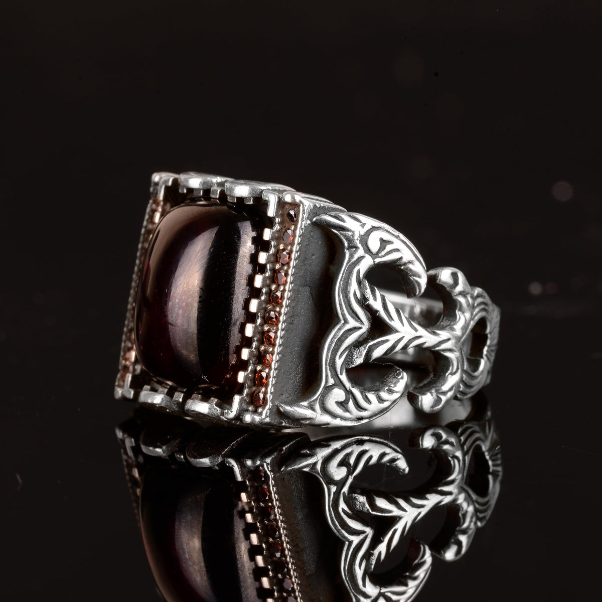 Natural Garnet Stone Ring, Handmade Minimalist Jewelry, 925 Sterling Silver Men's Ring — 5