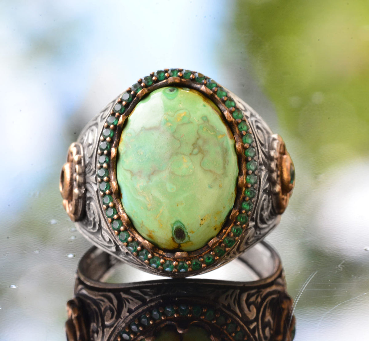 Natural Arizona Turquoise Stone Ring - 925 Sterling Silver Men's Ring — 2