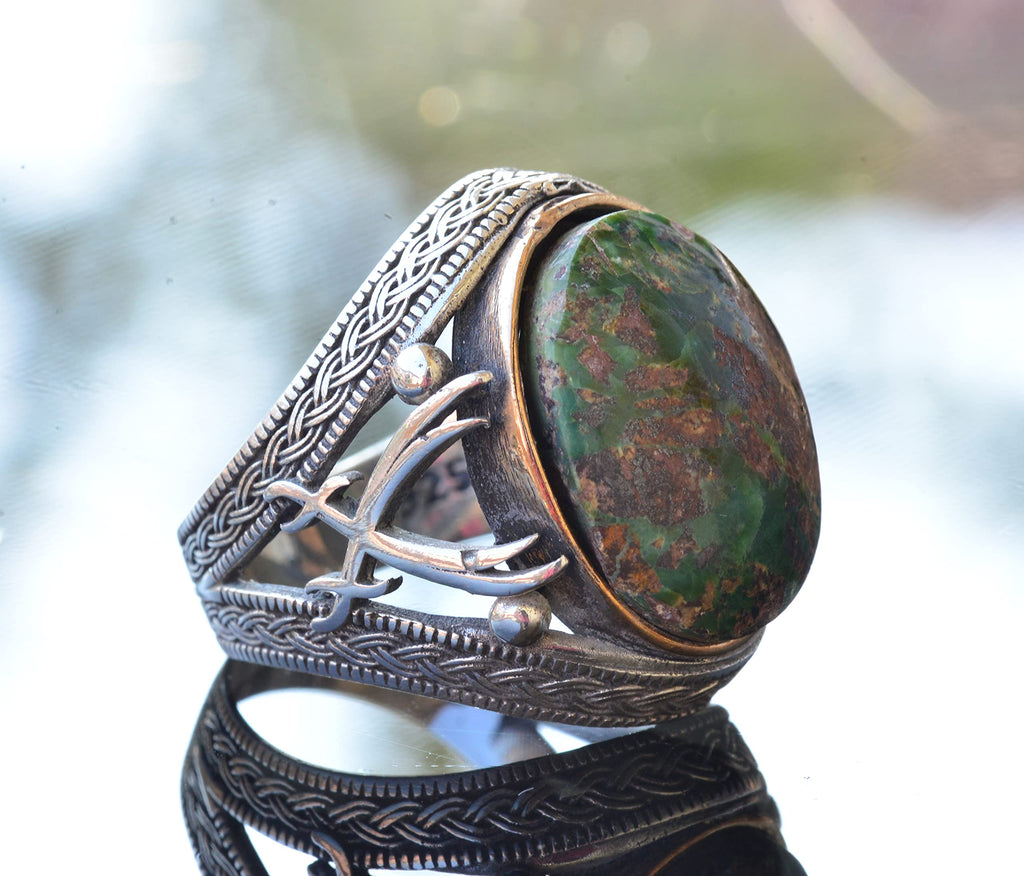 Natural Stone Ring - Silver Men's Handmade Sword Ring (Turquoise) — 4