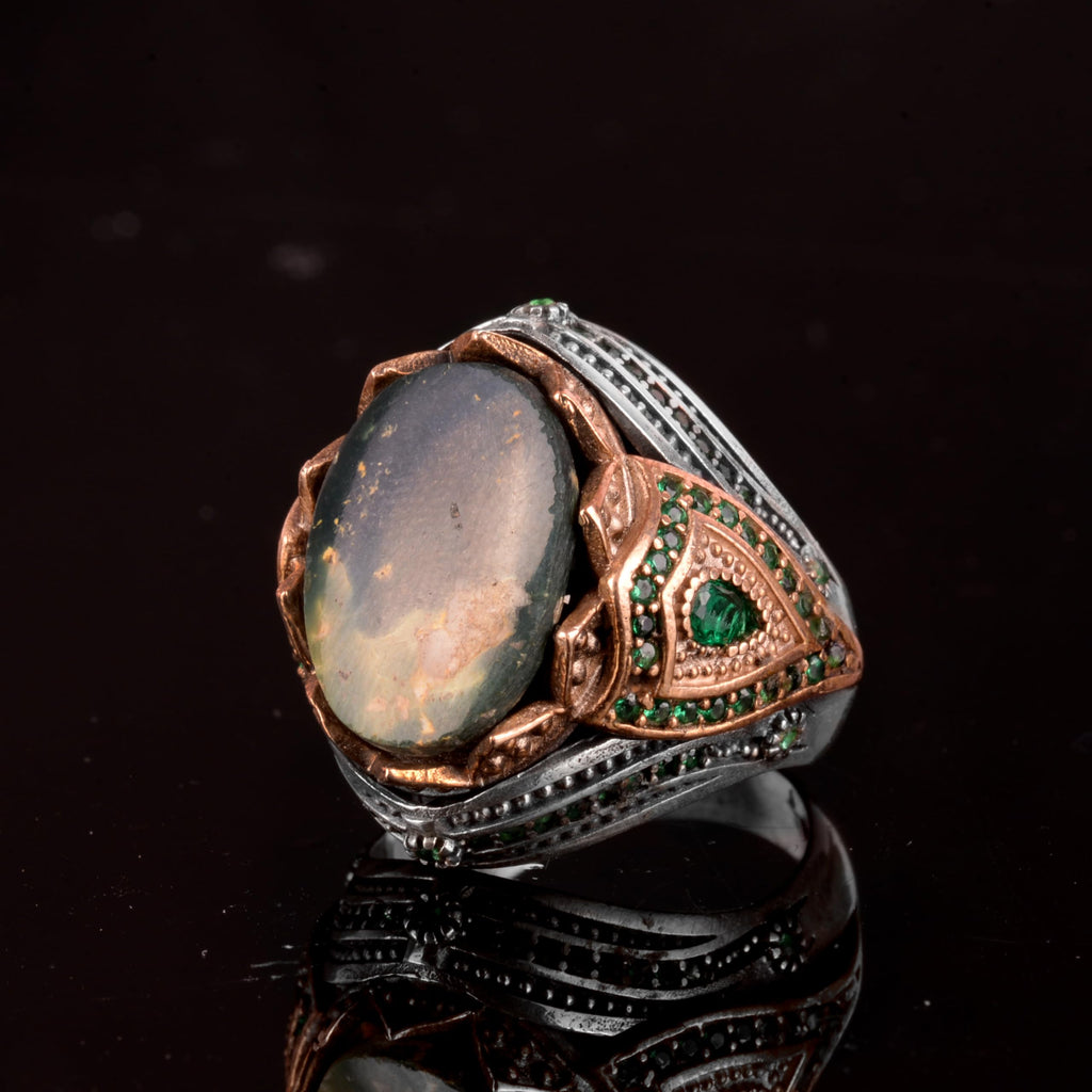 Natural Arizona Turquoise Stone Ring - 925 Sterling Silver Men's Ring (Model-2) — 5
