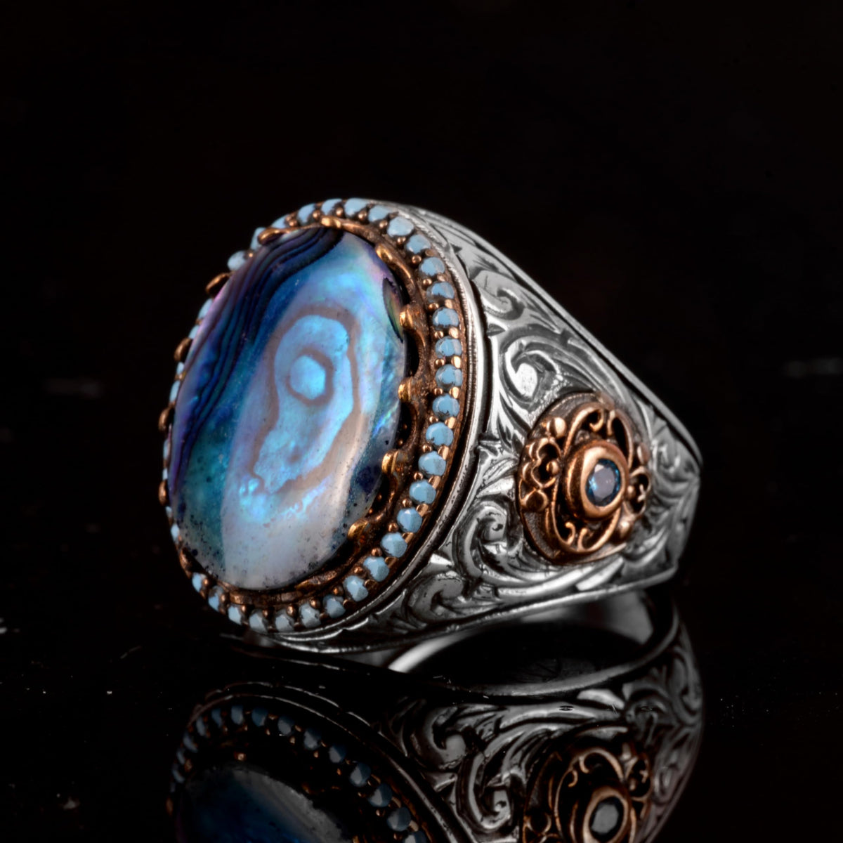 Silver Ring for Men, Natural Colored Pearl Stone Ring — 5
