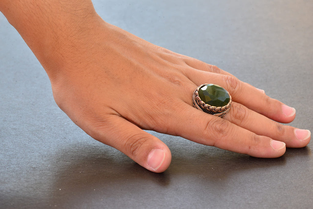 Natural Jade Stone Ring, 925 Sterling Silver Ring — 6