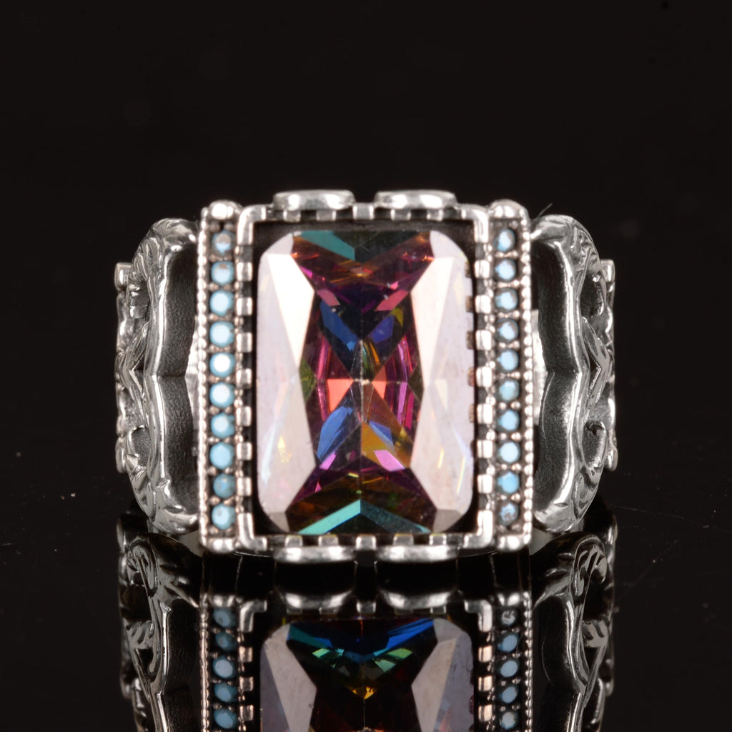 Mystic Topaz Stone 925 Sterling Silver Men's Ring — 3