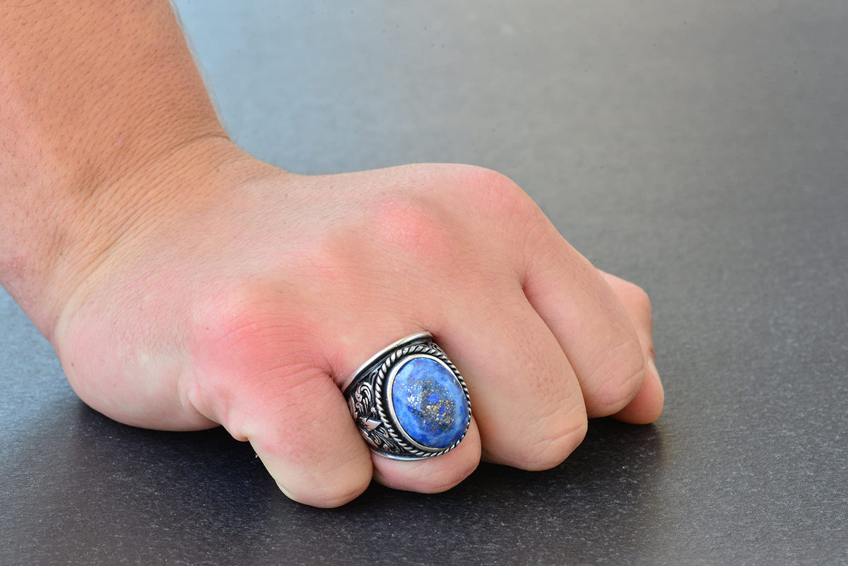 925 Sterling Silver Ring - Natural Stone Selection (Sodalite) — 7