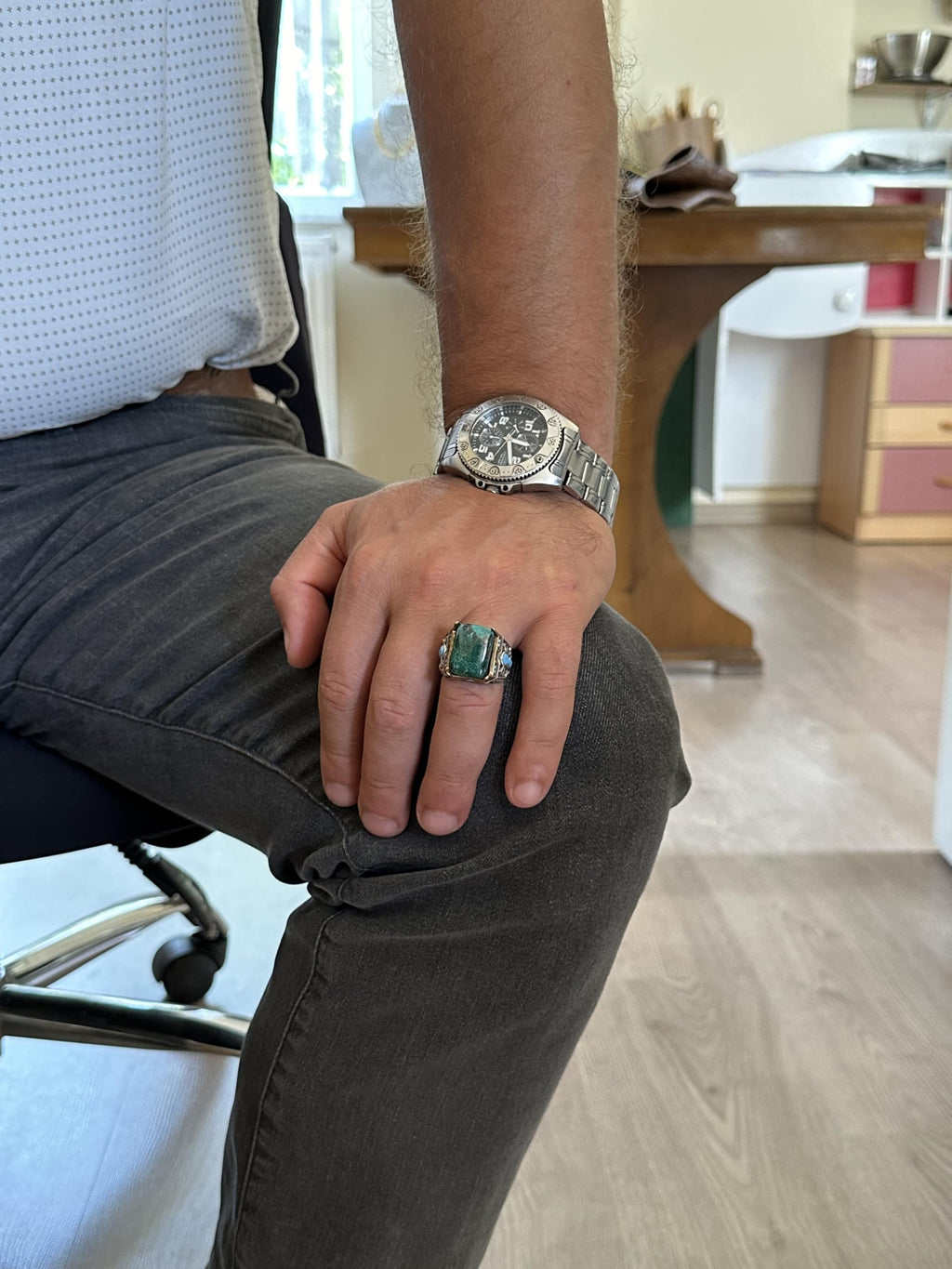 Natural Stone Ring - 925 Sterling Silver Ring (Chrysocolla) — 3