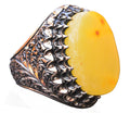 KAMBO Handmade Natural Amber Men's Ring in 925 Sterling Silver | Bold Gemstone Statement Jewelry | Vintage Inspired Desi