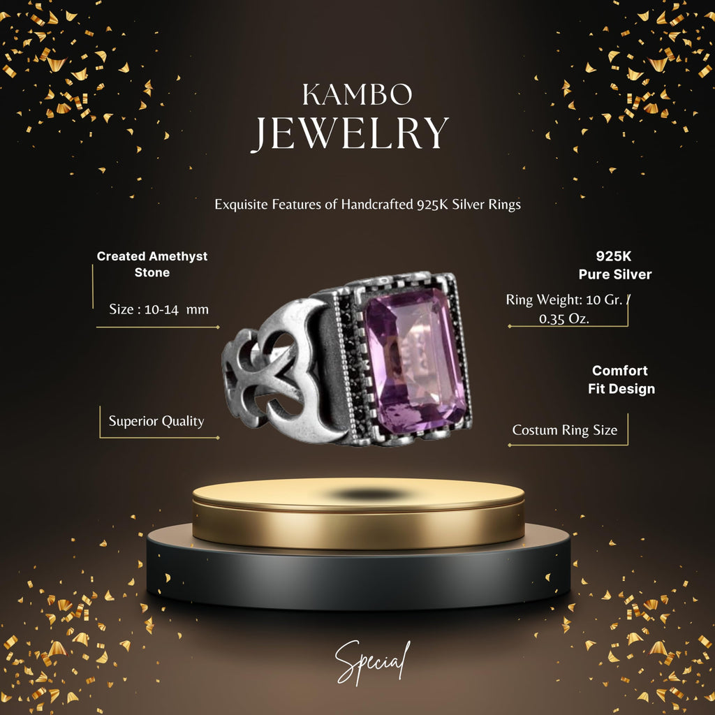 Natural Amethyst Stone Ring, 925 Sterling Silver Men's Ring — 2