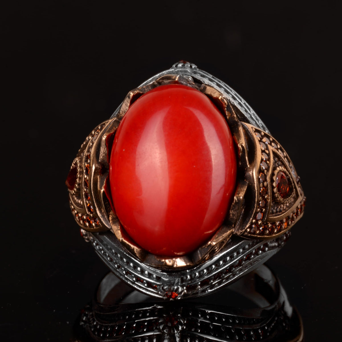 King Ring - Natural Coral Stone Handcrafted Ring - 925 Sterling Silver — 3