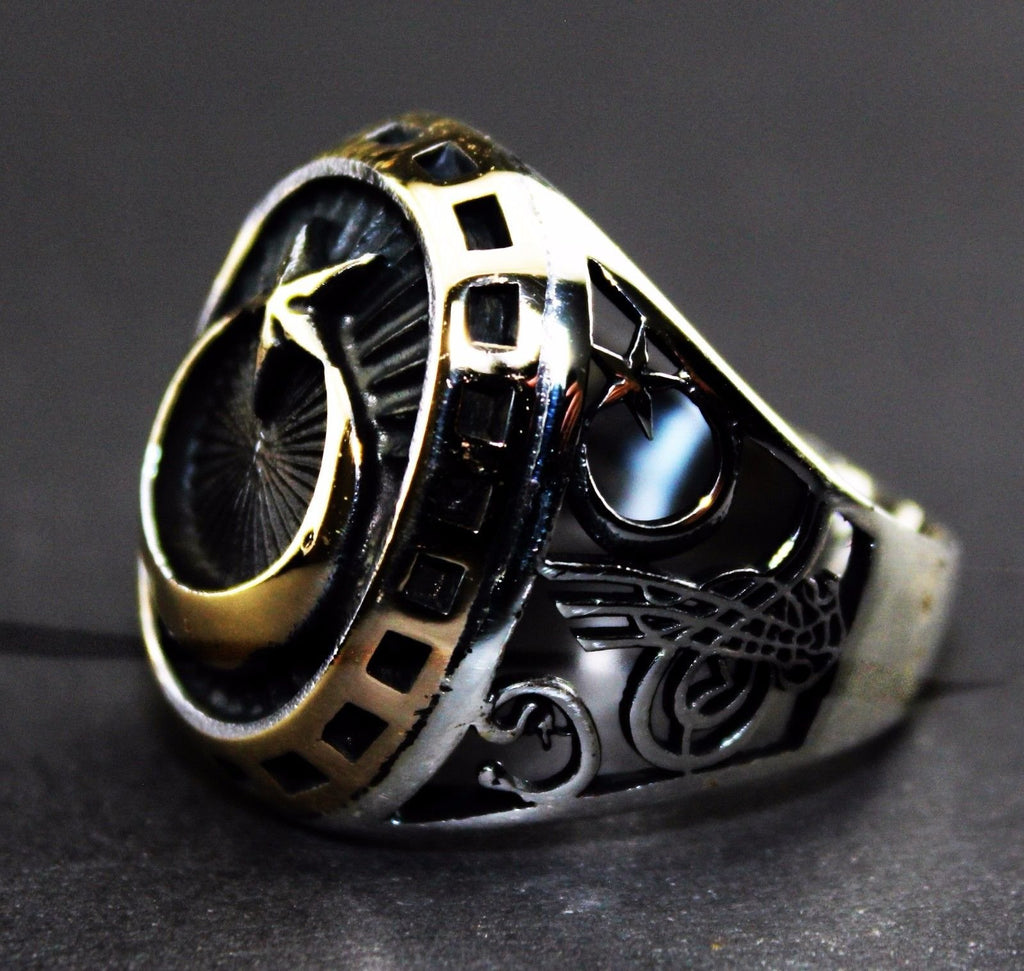 Silver Men's Ring - Moon and Star Design — 3