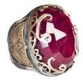 KAMBO Handmade 925 Sterling Silver Unisex Garnet Ring, Vintage Ottoman Empire Religious Design, Statement and Women, Uni