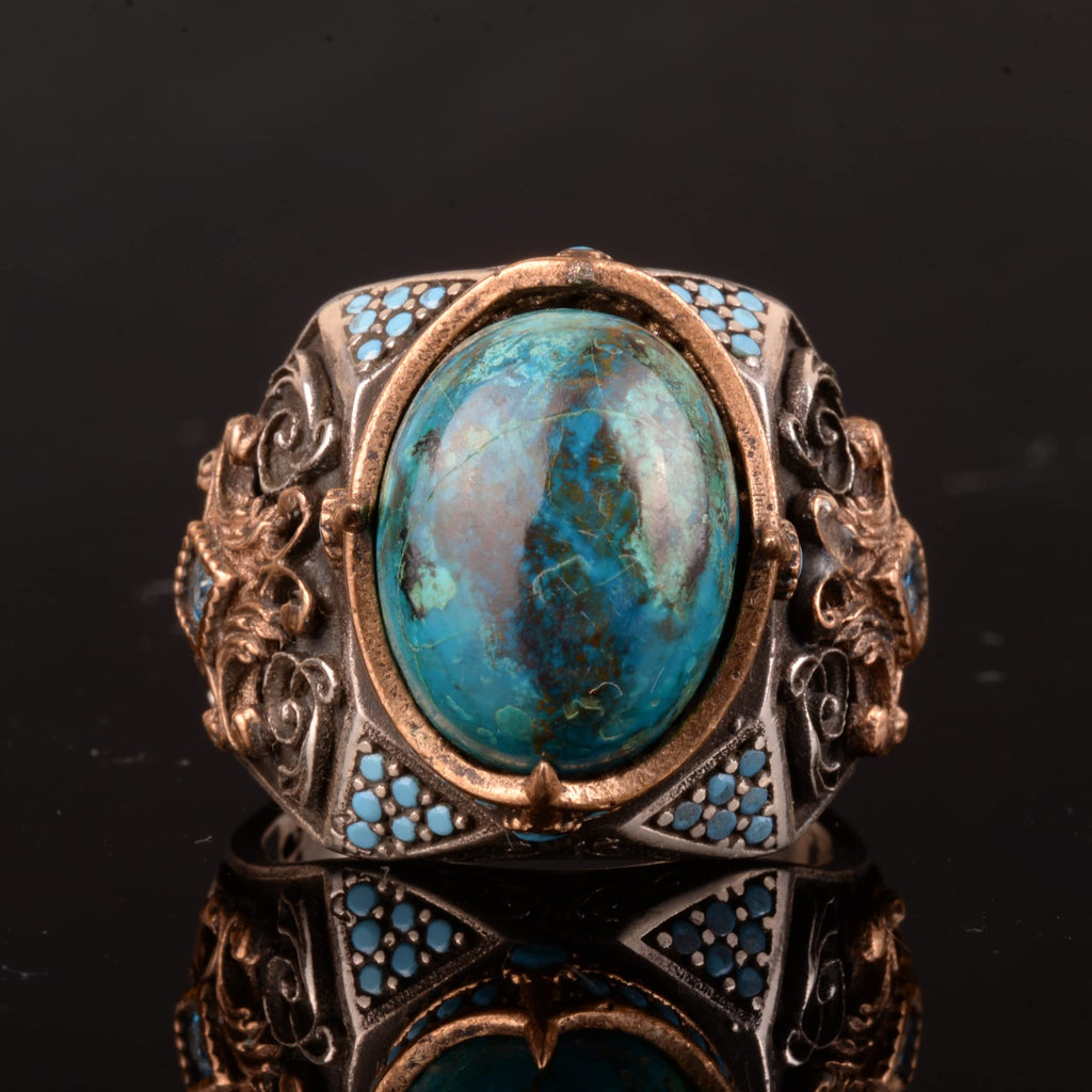 Natural Azurite Stone Ring, 925 Sterling Silver, Sultan Men's Ring — 3