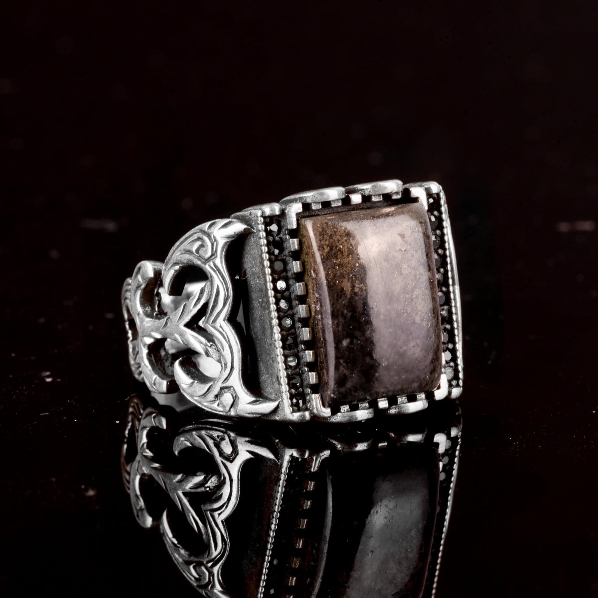 925 Sterling Silver Ring, Natural Pyrite Stone Ring — 4