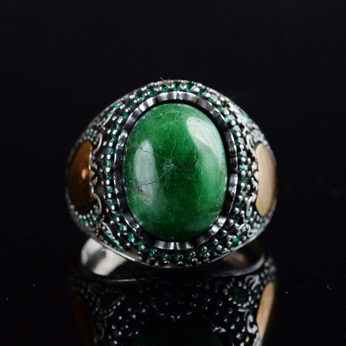 Natural Emerald Stone, Handmade Ring, Silver Men's Ring, Silver Accessory, Green — 3