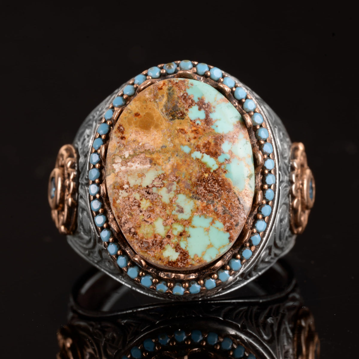 Men's Handmade Real Natural Arizona Turquoise Stone Ring, 925 Sterling Silver Ring (Model-2) — 2