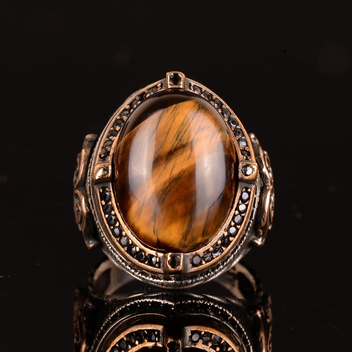 Tiger's Eye Natural Stone Ring - 925 Sterling Silver Handmade Men's Ring - Power and Courage Design — 6