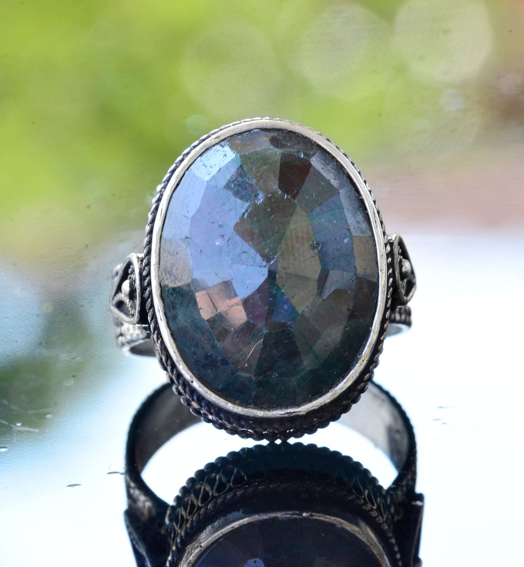 Silver Ring, Natural Emerald Stone, Vintage Design — 5