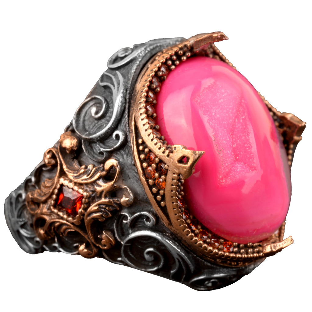 Natural Drusy Crystal Quartz Ring, 925 Sterling Silver