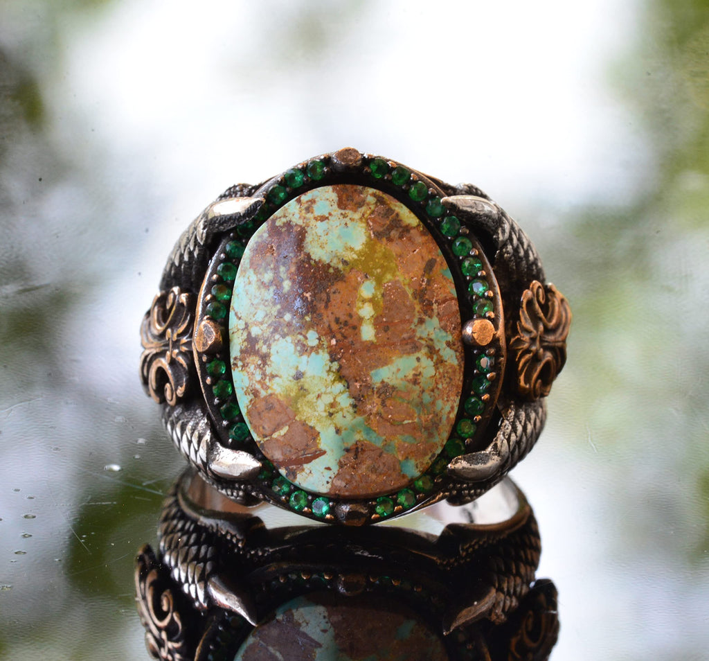 Silver Eagle Claw Turquoise Ring — 5