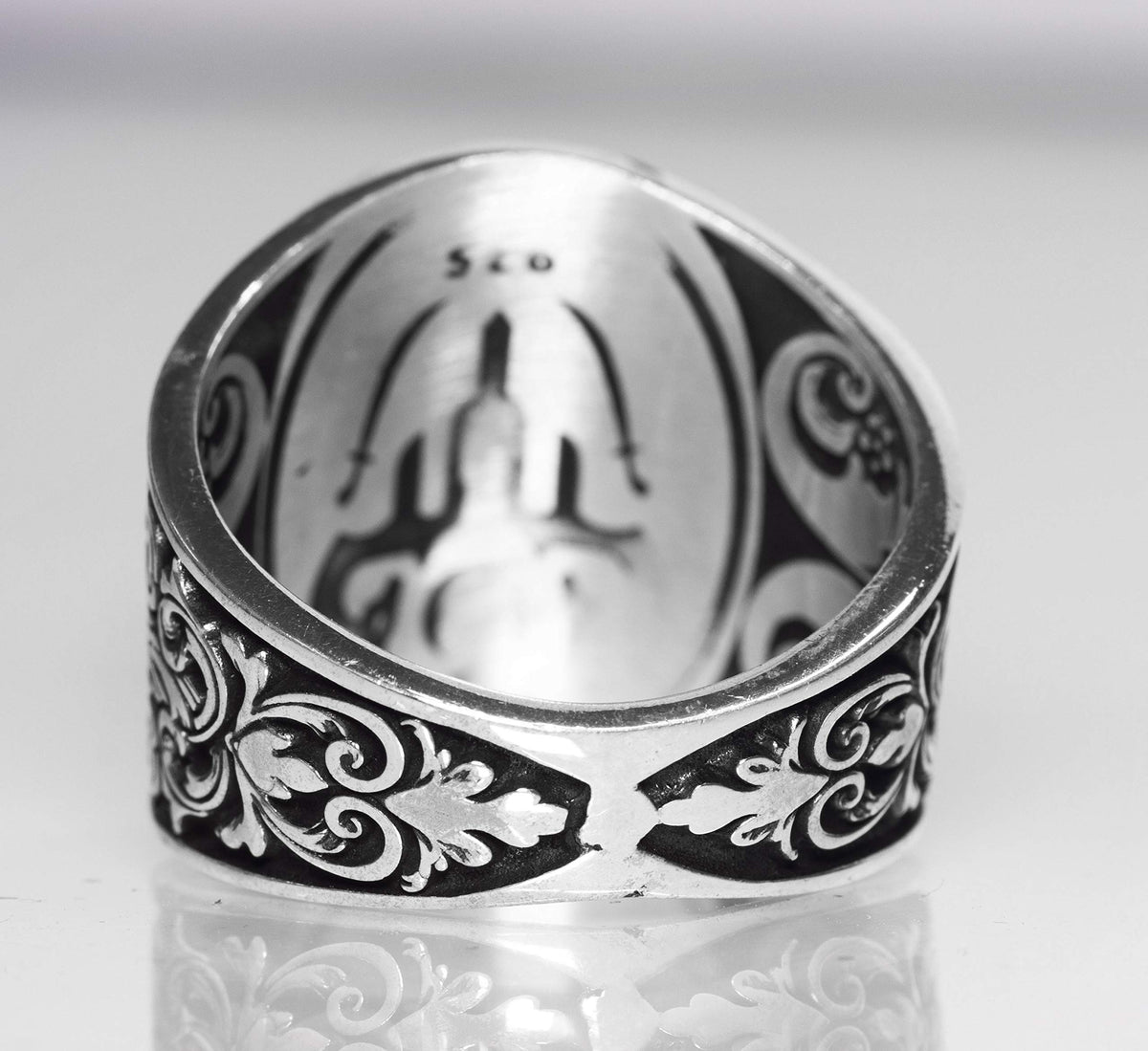 Handmade Silver Men's Ring | Elegant Islamic Calligraphy | Allah Inscribed Design — 6