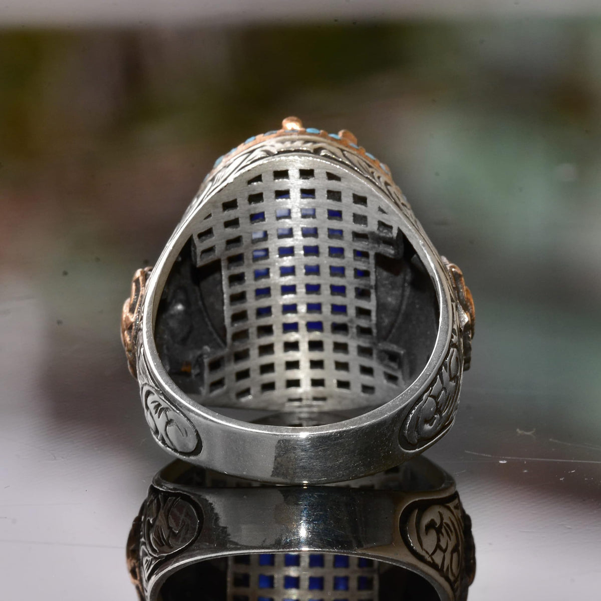 Silver Men's King Ring - Synthetic Blue Eye Stone — 8