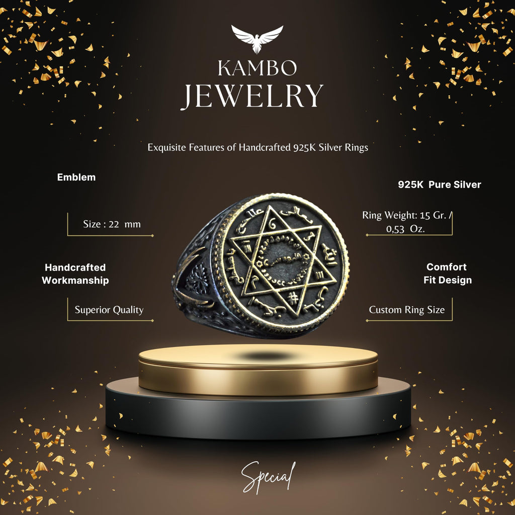 Handmade Islamic Star Design Ring - 925 Sterling Silver Men's Ring with Written Inscriptions — 2