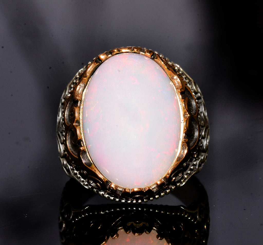 Australian Opal Natural Stone Ring - 10.00 Carat - Men's Ring - 925 Sterling Silver — 5