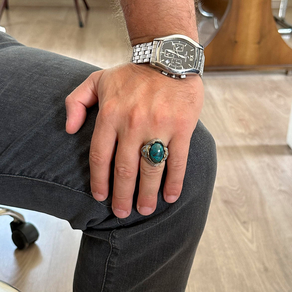 Natural Stone Ring - Handmade 925 Sterling Silver Ring (Azurite) — 3