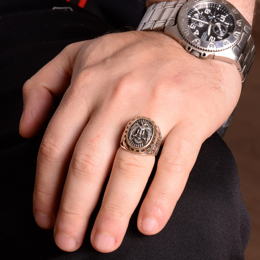 Silver Men's Ring - Double-Headed Eagle Byzantine Ring — 3