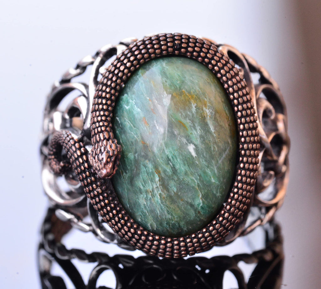 925 Sterling Silver Men's Ring - Handmade Elegance with Natural Green Bloodstone — 2