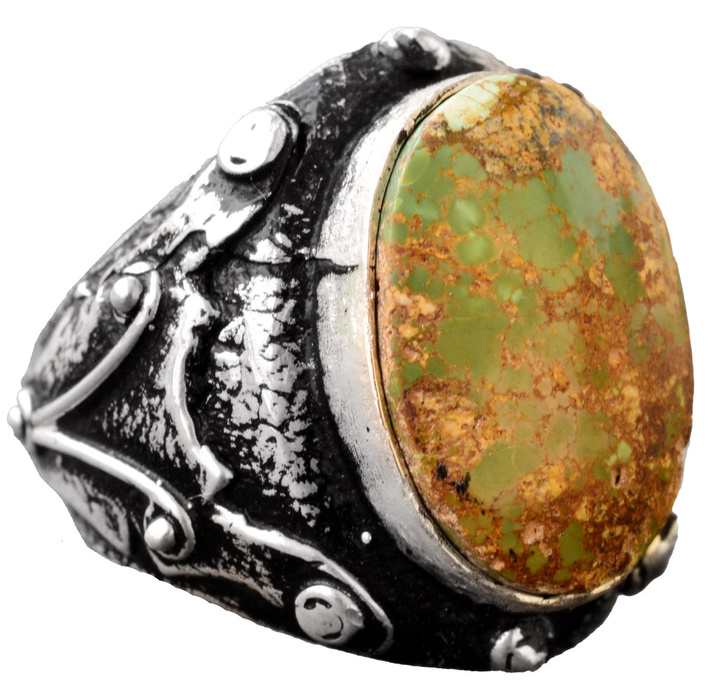 925 Sterling Silver Real Arizona Turquoise Stone Byzantine Men's Ring