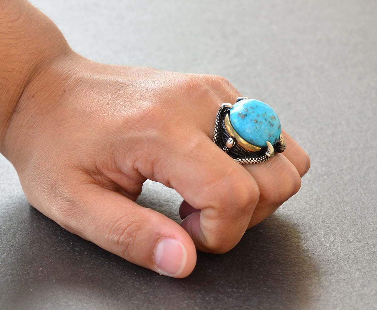 Silver Claw Ring with Real Arizona Turquoise Stone — 7