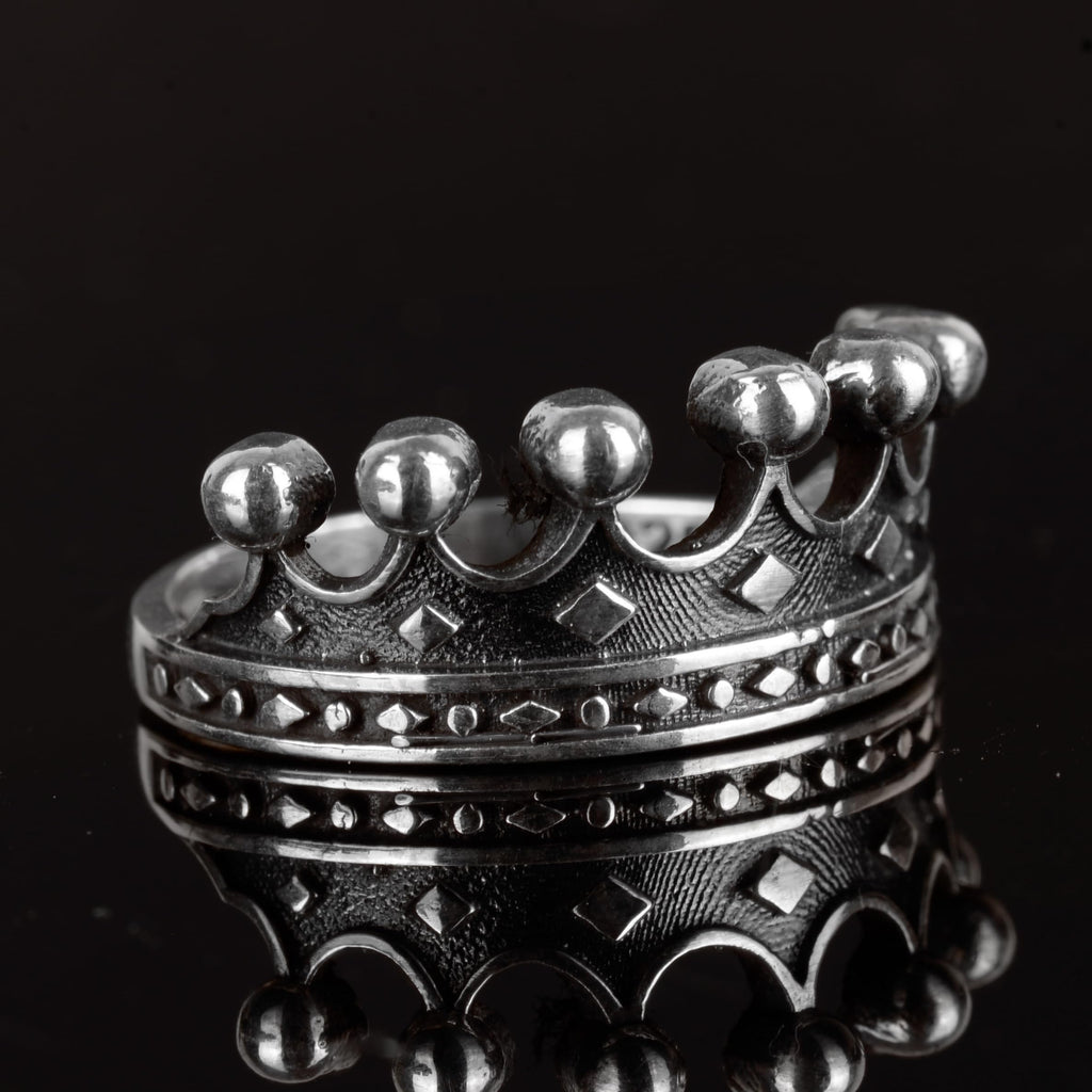 Falcon Jewelry KAMBO Handmade 925 Sterling Silver Crown Motif Ring for Men – Vintage Statement King Style Band, Unique S
